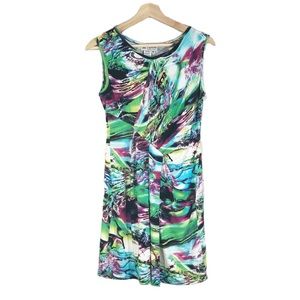 NWOT Papillon Pleated Sheath Dress Multicolor Print Sleeveless Sz M